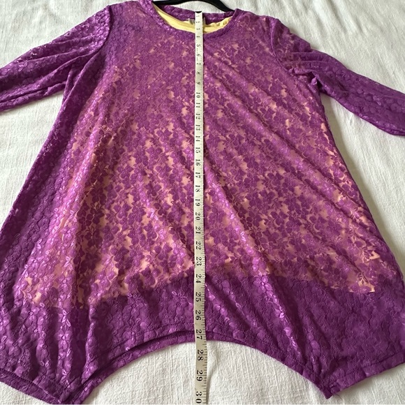 LOGO Lori Goldstein Tunic Womens Large Lace Sheer Overlay Tank Layered Top Boho - Picture 11 of 12